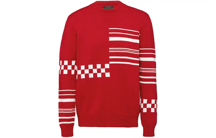 PRADA Cashmere Sweaters Men's Red Crew Neck Moderate