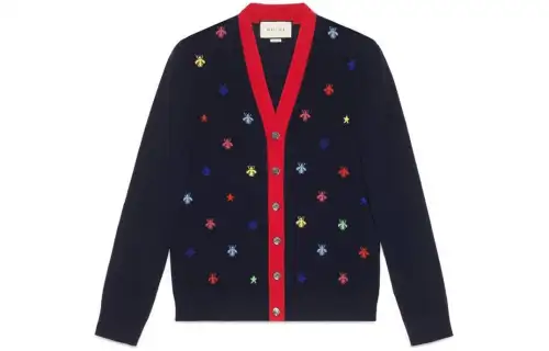 GUCCI Sweaters Men's Blue V Neck Moderate Cardigan