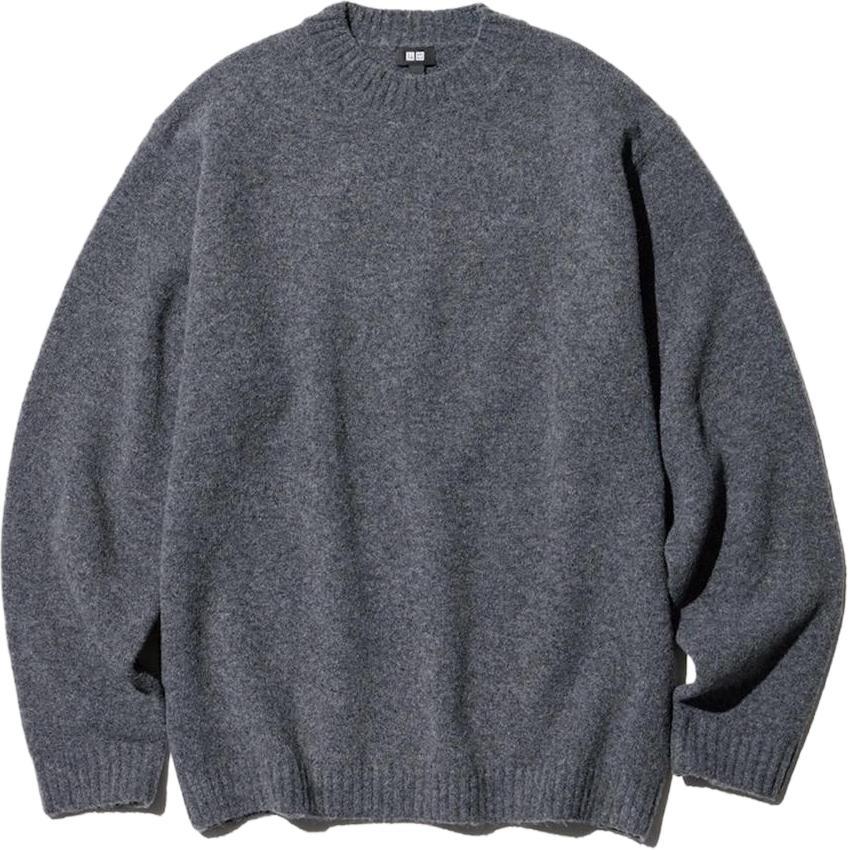 UNIQLO Uniqlo твердый цвет трикотажный круглый воротник Свободный версия Нога длинный рукав свитер мужские и женские фасон унисекс зеленый серый