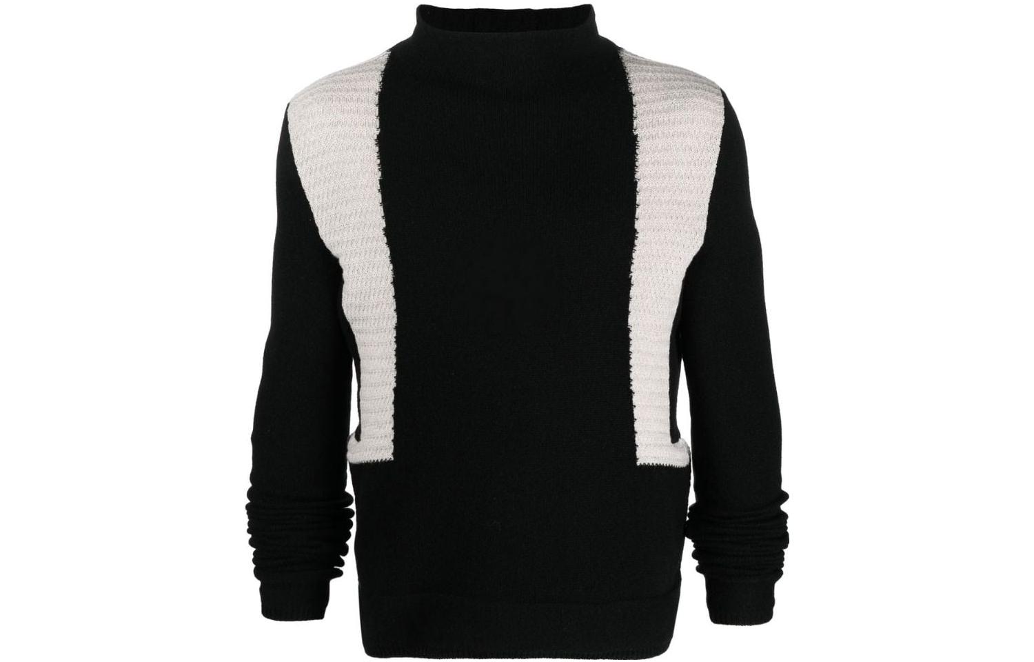 RICK OWENS /RO FW22 color matching contrast stitching long-sleeved turtleneck sweater men's black