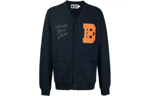 A BATHING APE Knitwear Men's Blue V Neck Moderate Cardigan
