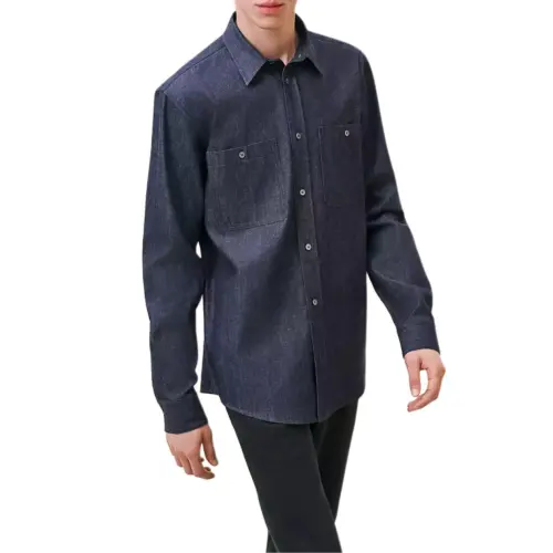 HERMES Shirts Men's Indigo Lapel Moderate Denim