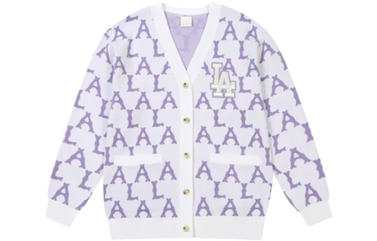MLB Monogram Knitwear Unisex Purple V-neck Moderate Straight Fit