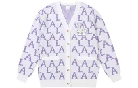 MLB Monogram Knitwear Unisex Purple V-neck Moderate Straight Fit