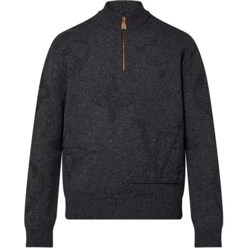 Lv Monogram Jacquard Wool Half Zip Pullover