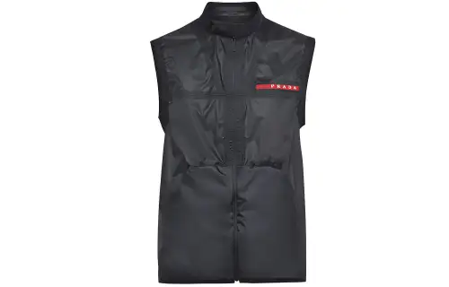 PRADA Tank Tops Men's Black Stand Collar Moderate Straight Fit