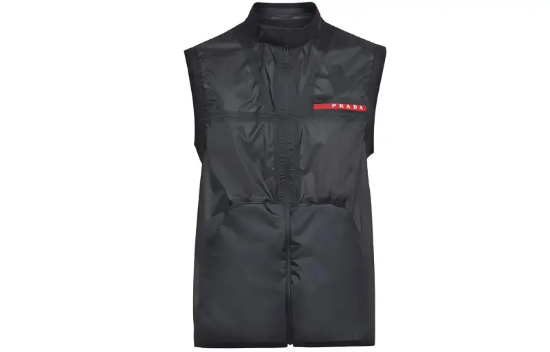 PRADA Tank Tops Men's Black Stand Collar Moderate Straight Fit