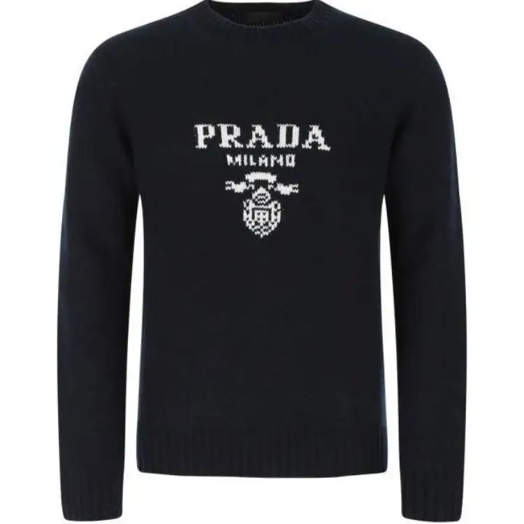 PRADA Cashmere Sweaters Men's Dark Blue Crew Neck Moderate