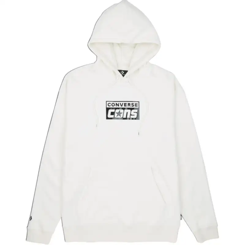 Converse Brushed Back Fleece Pullover Hoodie Sweatshirt Men's White Egret