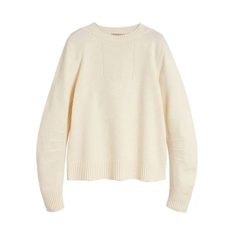 Burberry Cashmere Sweaters Men's Ecru Crew Neck Moderate