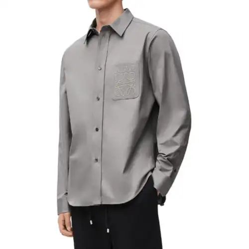 LOEWE Shirts Men's Gray Lapel Moderate Other