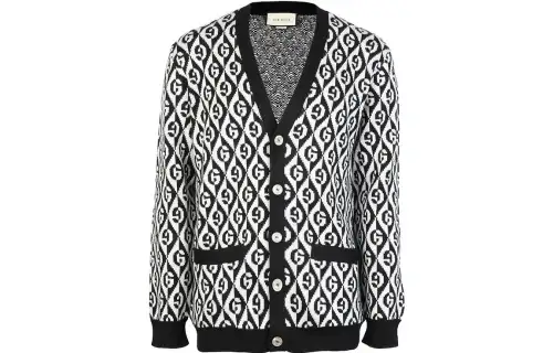 GUCCI Sweaters Men's Black V Neck Moderate Cardigan