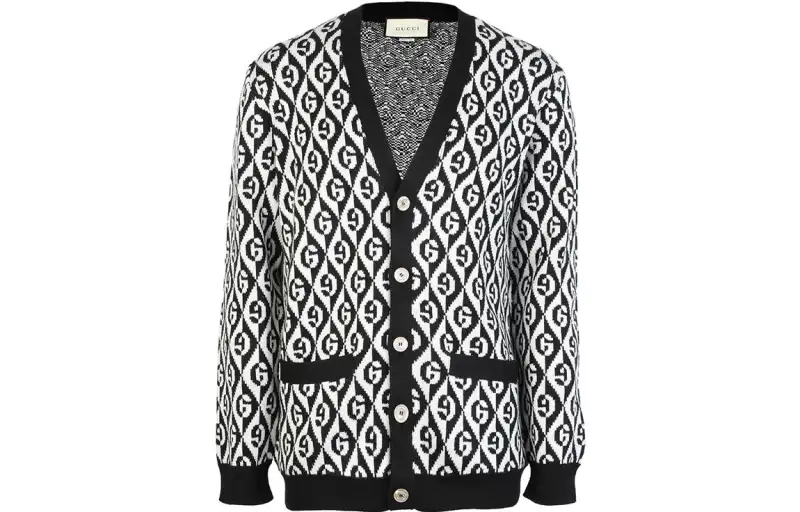 GUCCI Sweaters Men's Black V Neck Moderate Cardigan