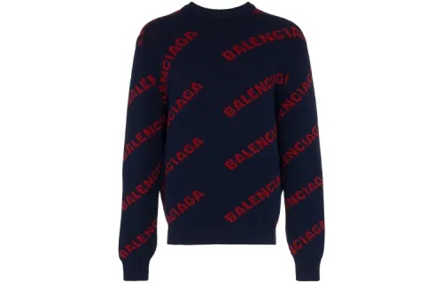 Balenciaga Sweaters Men's Dark Blue Crew Neck Moderate Other