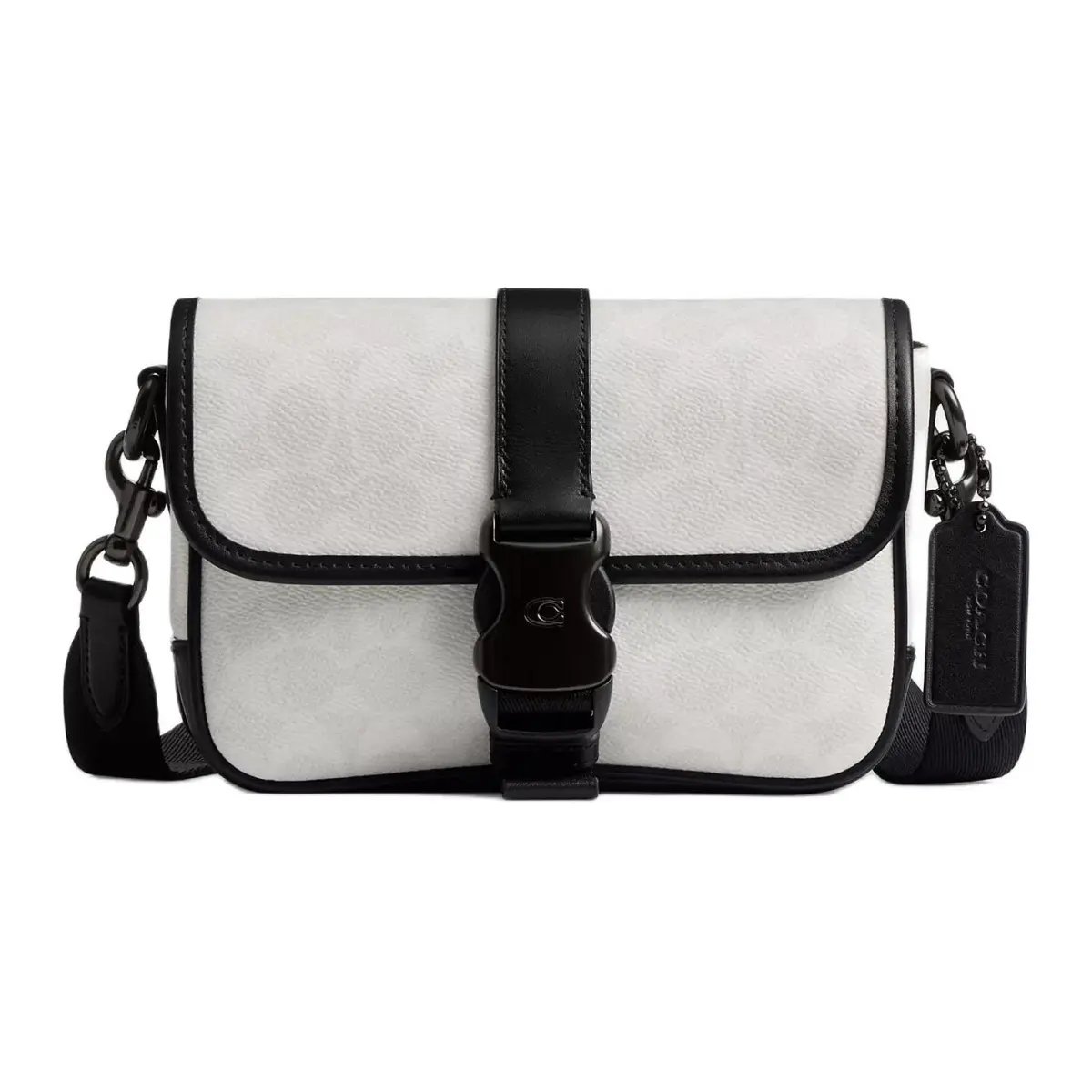 COACH League Coated Canvas With Calfskin Crossbody Bag, Shoulder Bag Small Men's Black & White