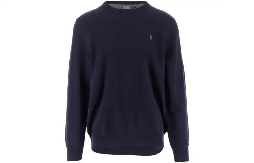 Polo Ralph Lauren Pony, woolen blue sweater with a round collar, with embroidery