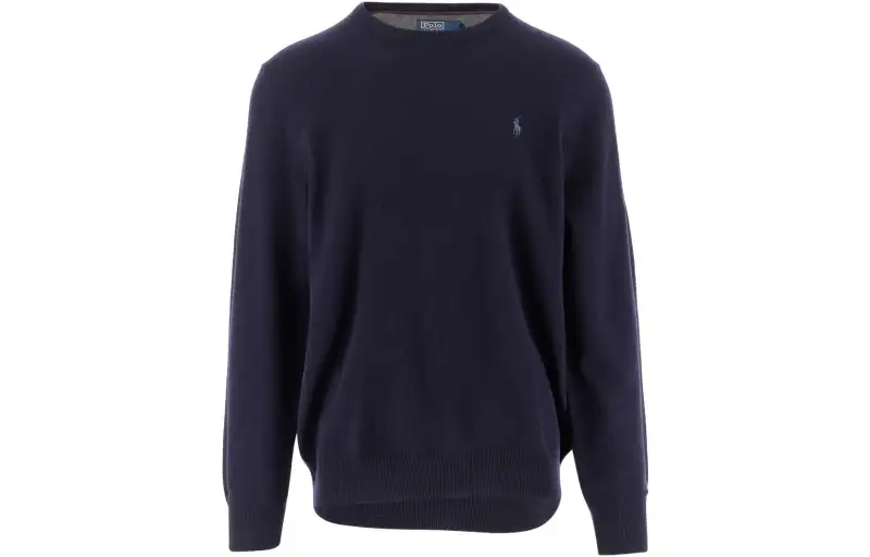 Polo Ralph Lauren Pony, woolen blue sweater with a round collar, with embroidery