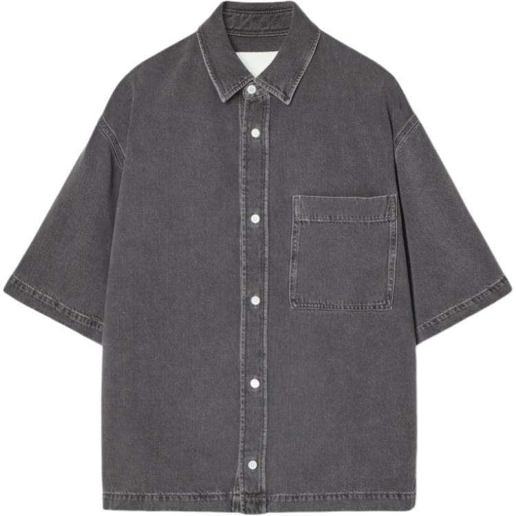 COS Shirts Men's Washed Black Lapel Moderate Denim