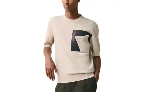 HERMES Sweaters Men's Light Khaki Crew Neck Moderate Other