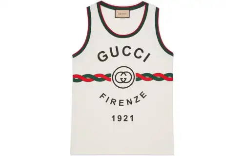 GUCCI 1921 Tank Tops Men's White Crew Neck Moderate Other