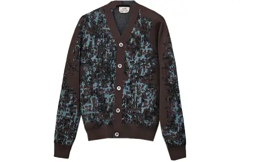 HERMES Sweaters Men's Brown V Neck Moderate Cardigan