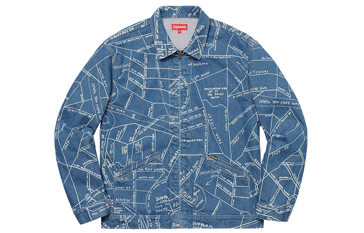 Куртка Supreme SS19 Gonz Map Work Jacket (бледно-голубая)