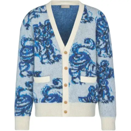 DIOR Quarterly New Products Sweaters Men's Blue V Neck Moderate Batwing