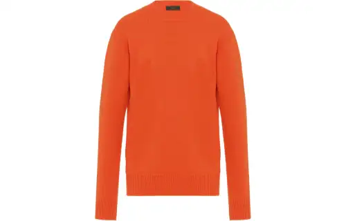 PRADA Cashmere Sweaters Men's Orange Crew Neck Moderate