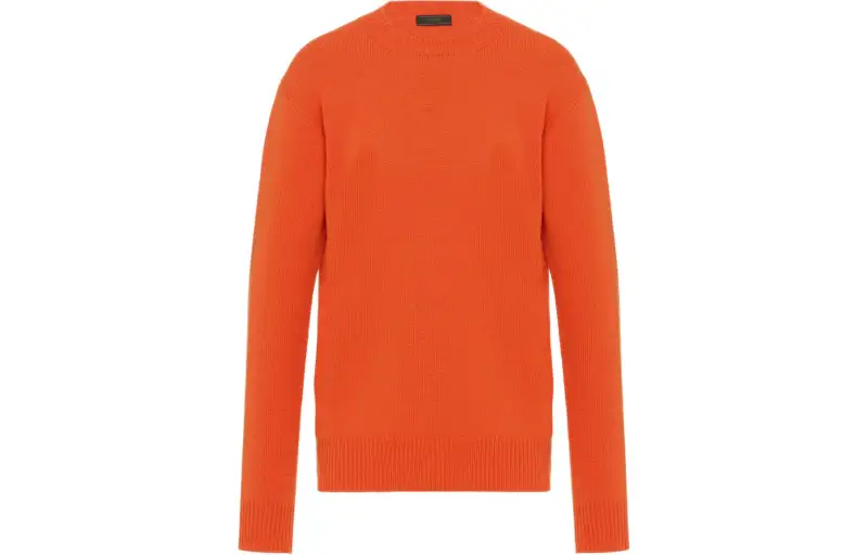 PRADA Cashmere Sweaters Men's Orange Crew Neck Moderate