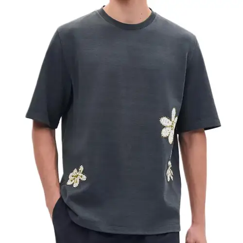 HERMES Fleurs Zigzag T Shirt Men's Orange