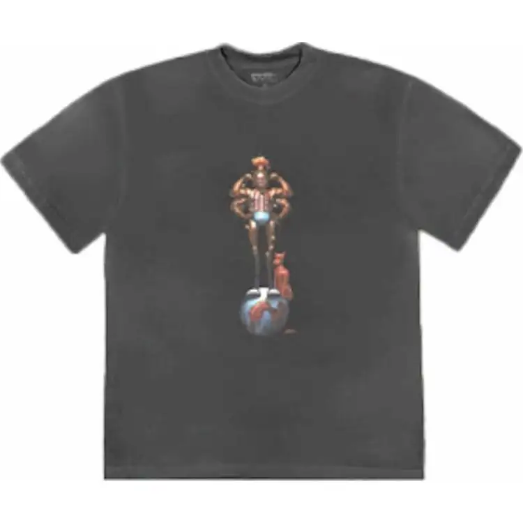 Travis Scott Black short sleeve T-shirt with a round collar for men and women, print