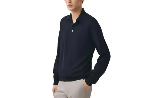 HERMES Sweaters Men's Dark Blue Polo Collar Moderate Other