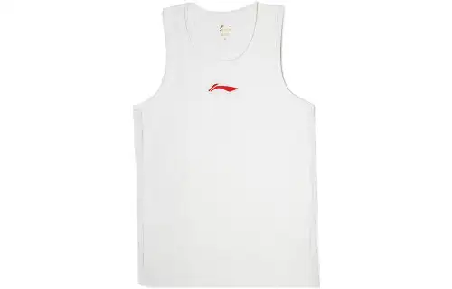 Li Ning Tank Tops Men's White Crew Neck Straight Fit