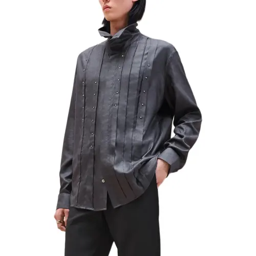 HERMES Shirts Men's Anthracite Stand Collar Moderate Other
