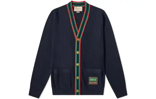 GUCCI Sweaters Men's Blue V Neck Moderate Cardigan