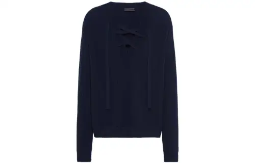 PRADA Cashmere Sweaters Men's Dark Blue V Neck Moderate