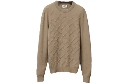 HERMES Cashmere Sweaters Men's Desert Yellow Crew Neck Moderate