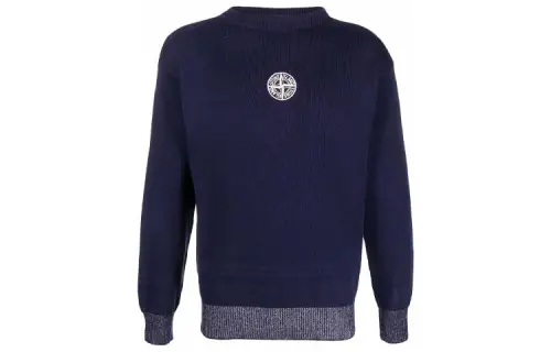 STONE ISLAND Sweaters Men's Blue Crew Neck Thickened Straight Fit