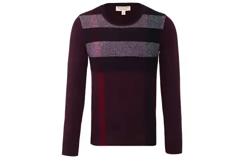 Burberry Cashmere Sweaters Men's Burgundy Crew Neck Moderate