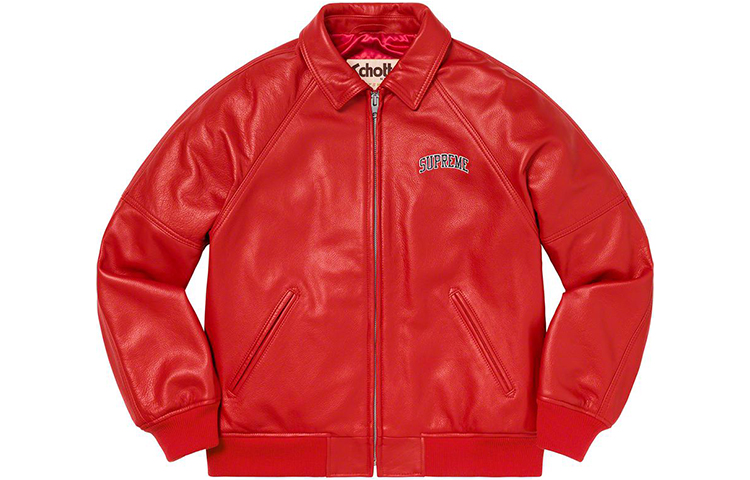 Куртка Supreme Schott 8-Ball Leather Varsity Jacket (красная) — фото 1