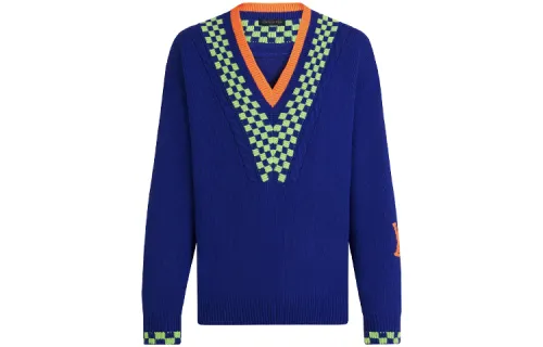 LOUIS VUITTON New Quarterly Products Of LV Cashmere Sweaters Men's Blue V Neck Moderate