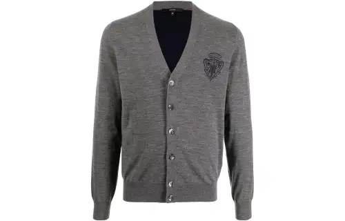 GUCCI Crest Motif V Neck Cardigan