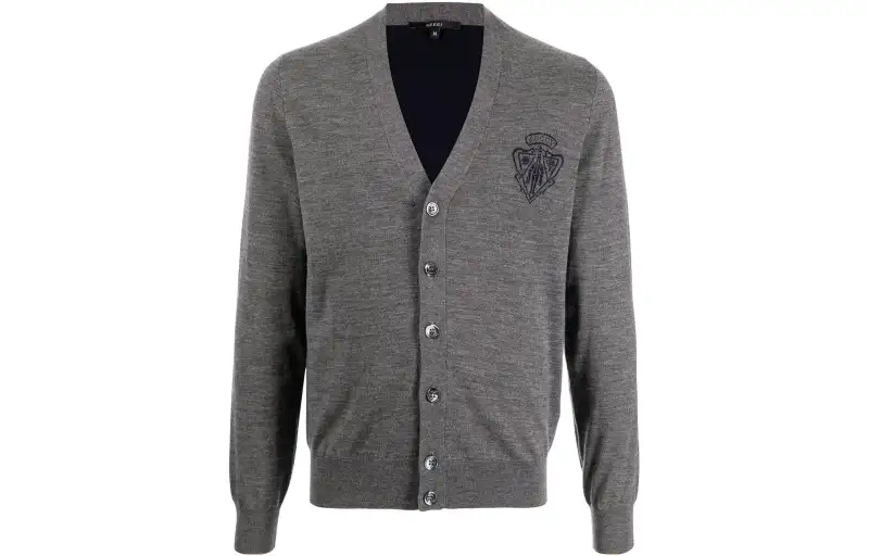 GUCCI Crest Motif V Neck Cardigan