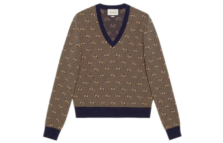 GUCCI Cashmere Sweaters Men's Camel V Neck Moderate