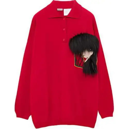 LOEWE SS23 Cashmere Sweaters Unisex Red Polo Collar Moderate