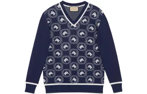 GUCCI Sweaters Men's Blue V Neck Moderate Other