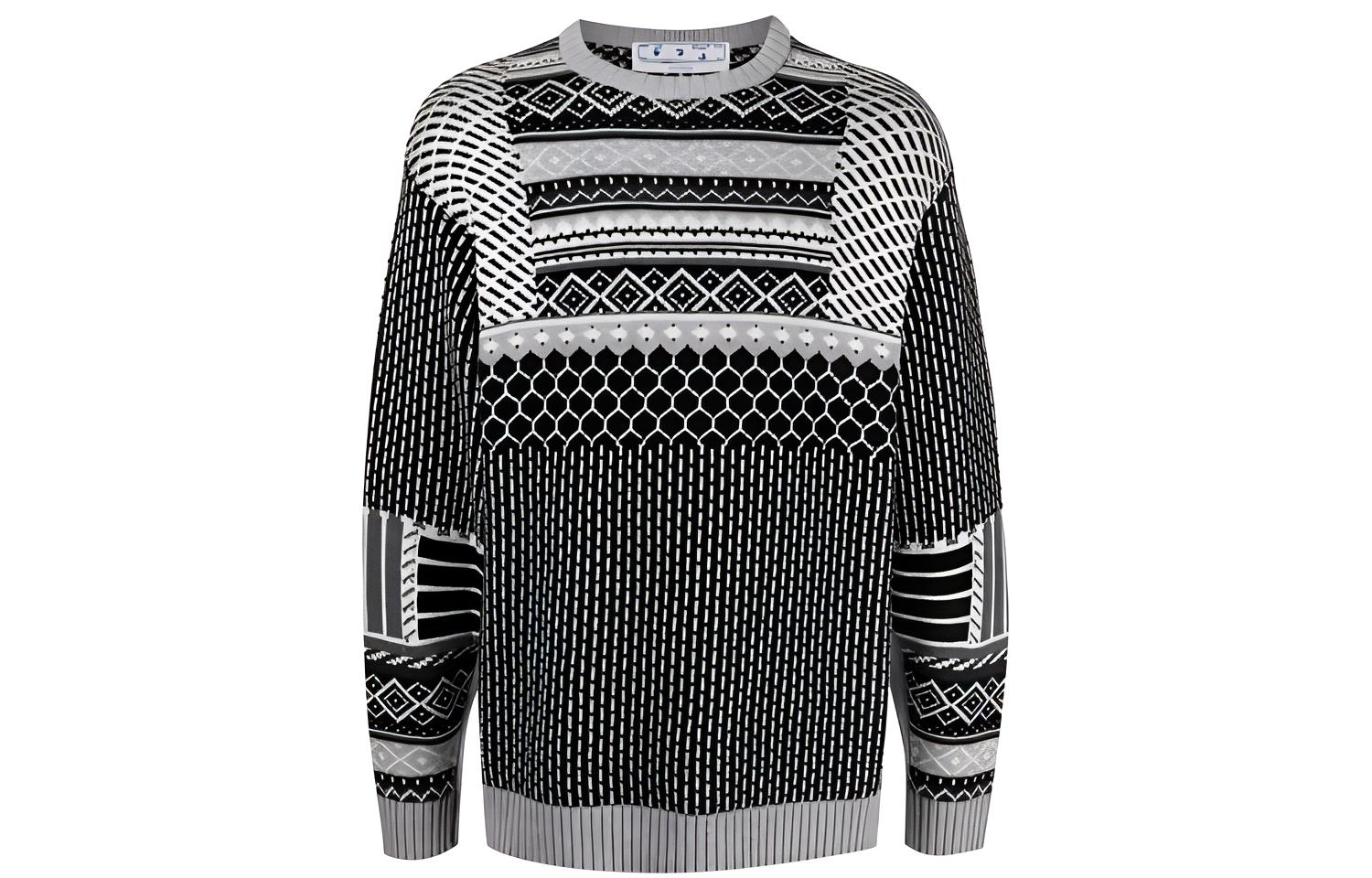 OFF WHITE Dinosaur Series Sweaters Men's Black Crew Neck Moderate Base Layer