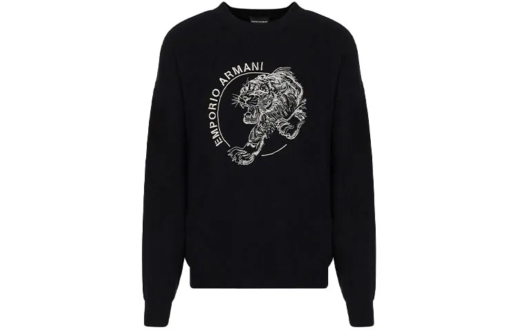 EMPORIO ARMANI Cashmere Sweaters Men's Black Crew Neck Moderate