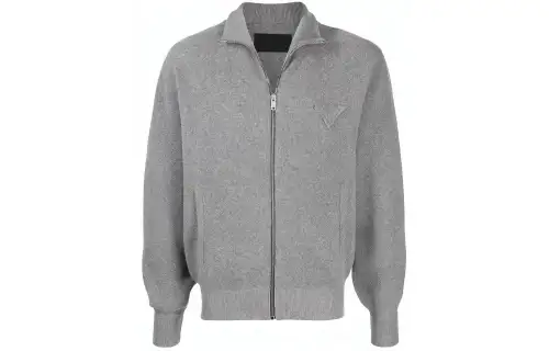 PRADA Cashmere Sweaters Men's Gray Stand Collar Moderate