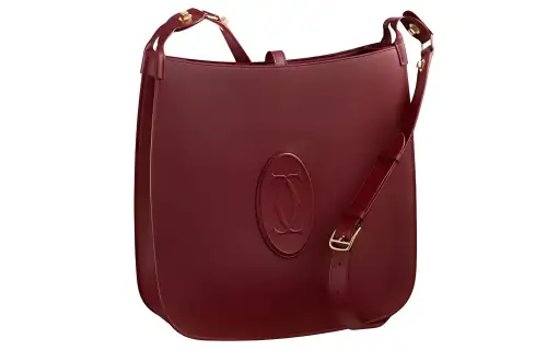 CARTIER Calfskin Hobo Bag, Shoulder Bag, Crossbody Bag Medium Women's Burgundy